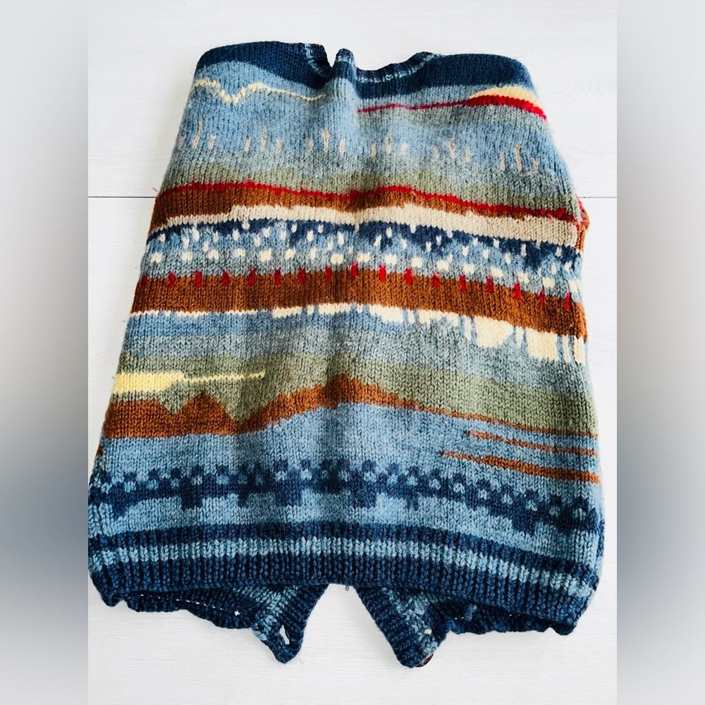 Vintage Wool hand knit landscape Colorful Knit Cardigan with Button Closure - Picture 6 of 14